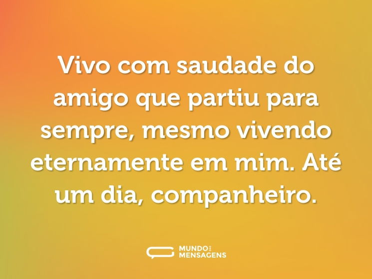 Vivo com saudade do amigo que partiu para sempre, mesmo vivendo eternamente em mim. Até um dia, companheiro.