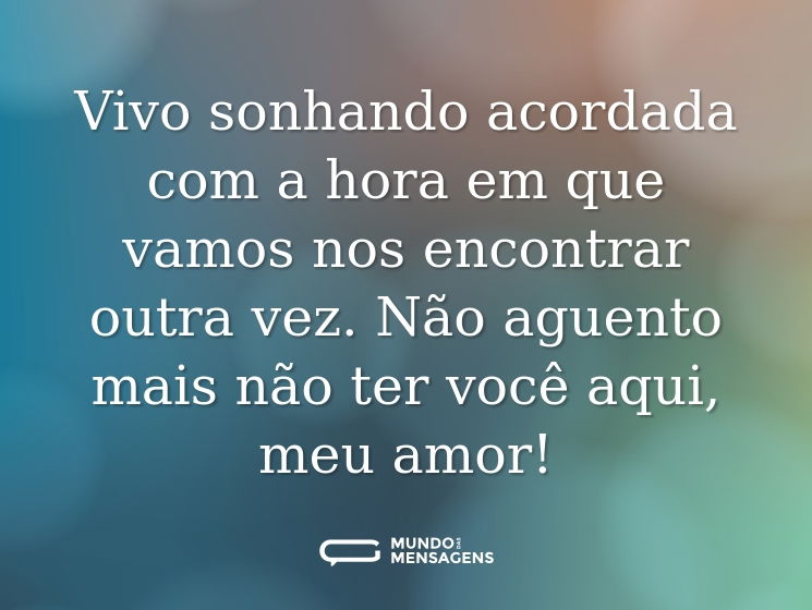 Vivo sonhando acordada com a hora em que vamos nos encontrar outra vez. Não aguento mais não ter você aqui, meu amor!