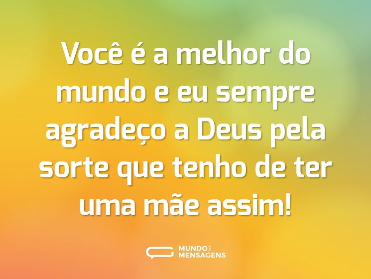 Você é a melhor do mundo e eu sempre agradeço a Deus pela sorte que tenho de ter uma mãe assim!