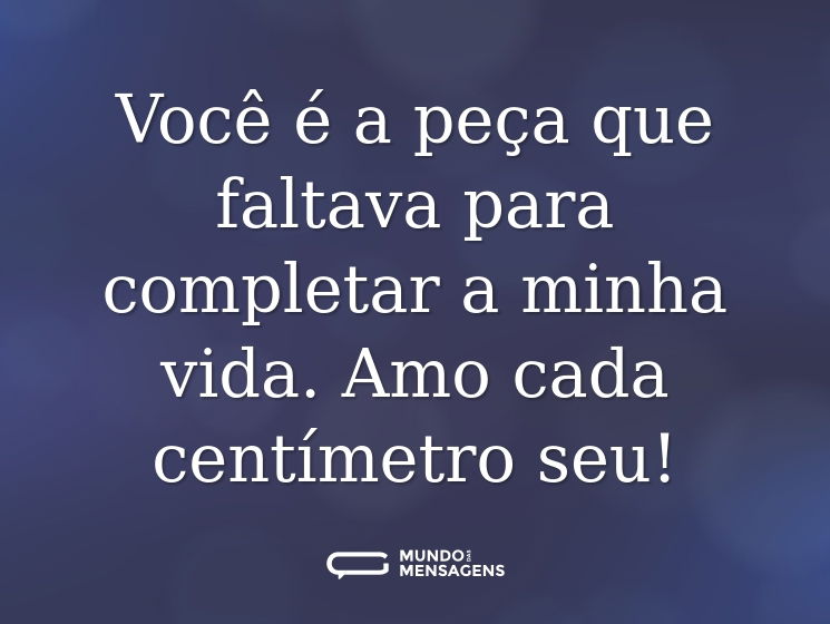 Você é a peça que faltava para completar a minha vida. Amo cada centímetro seu!