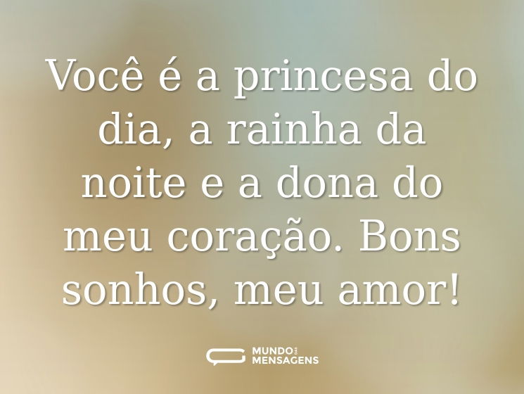 Você é a princesa do dia, a rainha da noite e a dona do meu coração. Bons sonhos, meu amor!