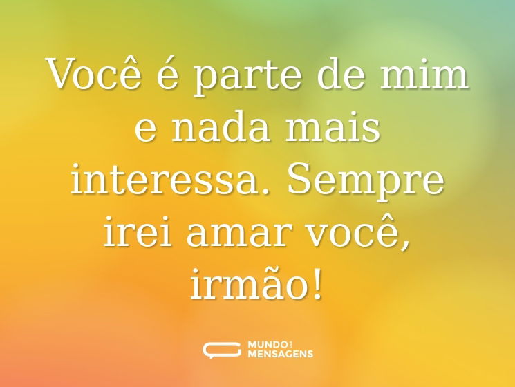 Você é parte de mim e nada mais interessa. Sempre irei amar você, irmão!