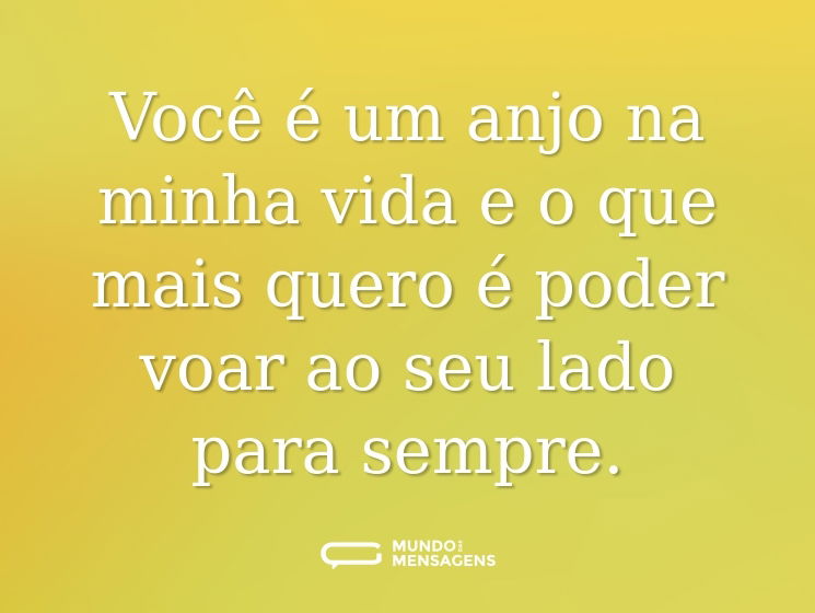Você é um anjo na minha vida e o que mais quero é poder voar ao seu lado para sempre.