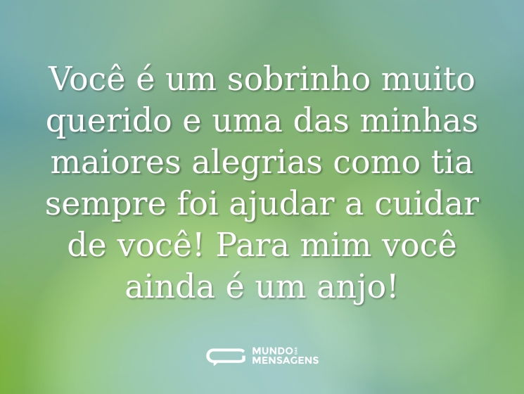 Você é um sobrinho muito querido e uma das minhas maiores alegrias como tia sempre foi ajudar a cuidar de você! Para mim você ainda é um anjo!