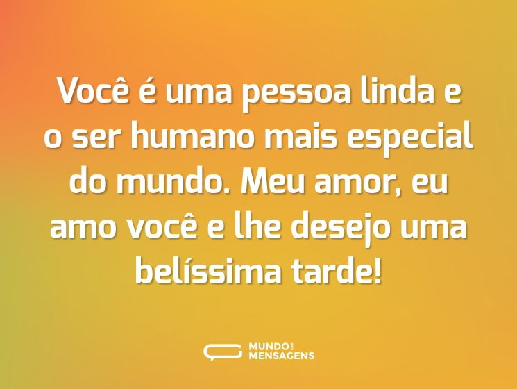 Você é uma pessoa linda e o ser humano mais especial do mundo. Meu amor, eu amo você e lhe desejo uma belíssima tarde!