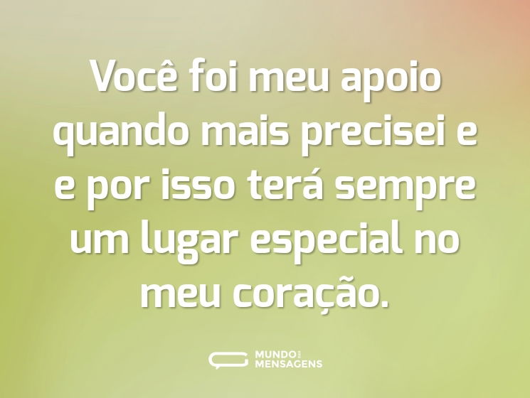 Você foi meu apoio quando mais precisei e e por isso terá sempre um lugar especial no meu coração.