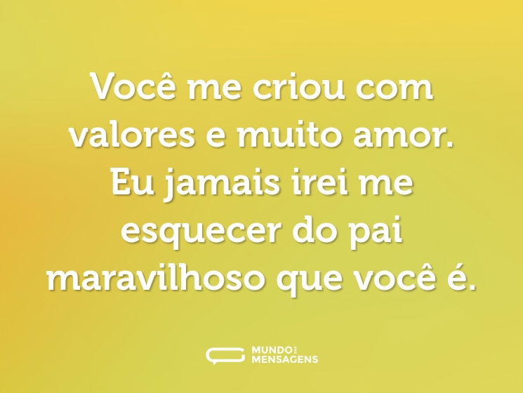 Você me criou com valores e muito amor. Eu jamais irei me esquecer do pai maravilhoso que você é.