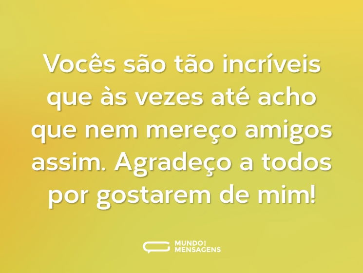 Vocês são tão incríveis que às vezes até acho que nem mereço amigos assim. Agradeço a todos por gostarem de mim!